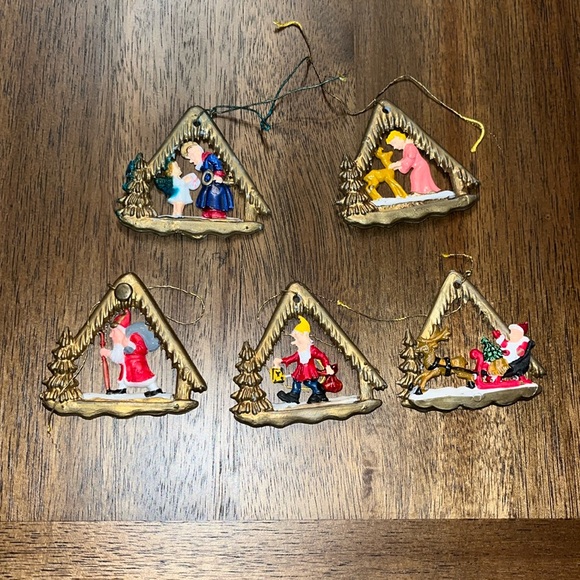 5 Vintage ornaments ItalianDiorama Christmas Made in Italy ( 1950s)